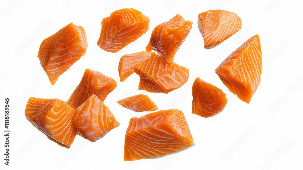 Smoked salmon pieces isolated on white background
Smoked salmon pieces isolated on white background