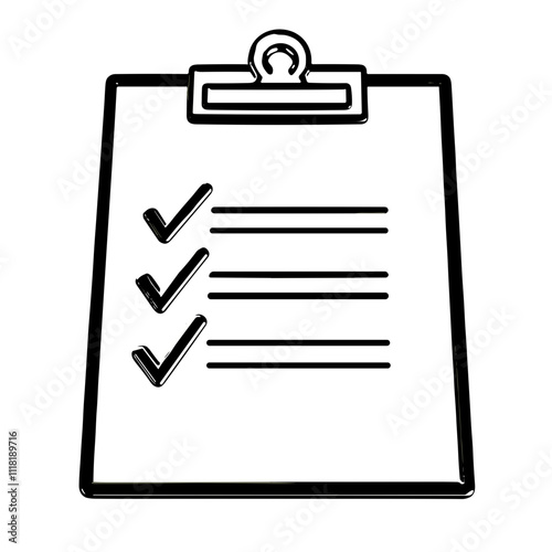 Clipboard icon with checklist in minimalist outline style