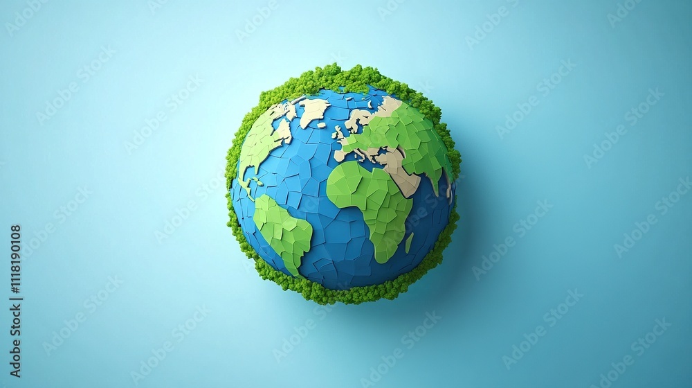 Stylized 3D render of Earth, cracked surface, surrounded by lush green foliage, representing environmental fragility and need for conservation. Stylized 3D render of Earth, cracked surface, surrounded by lush green foliage, representing environmental fragility and need for conservation.