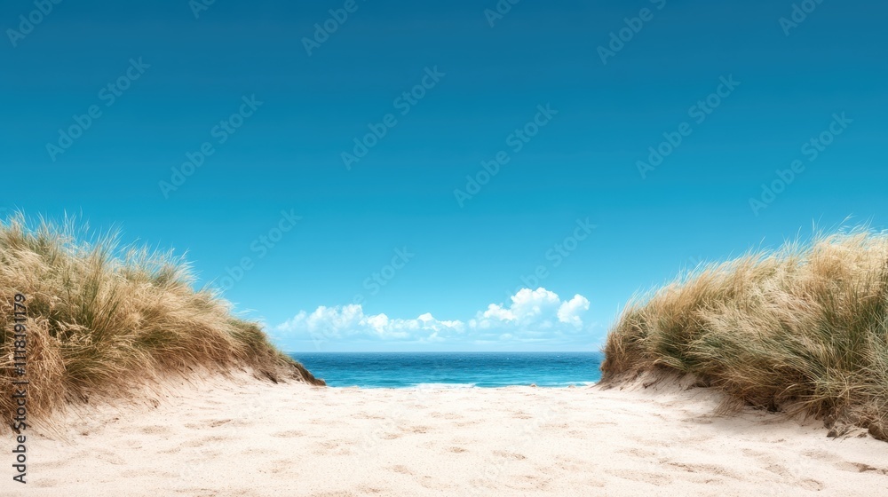 A serene and inviting beach view with a sandy pathway leading towards the ocean, framed by grassy sand dunes, suggesting peace and natural beauty by the sea. A serene and inviting beach view with a sandy pathway leading towards the ocean, framed by grassy sand dunes, suggesting peace and natural beauty by the sea.