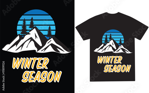 Winter season silhouette retro t shirt design vector
