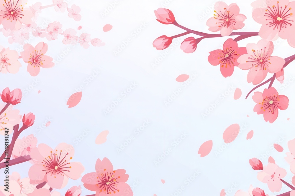Soft Cherry Blossoms on Pale Blue Gradient Background Soft Cherry Blossoms on Pale Blue Gradient Background