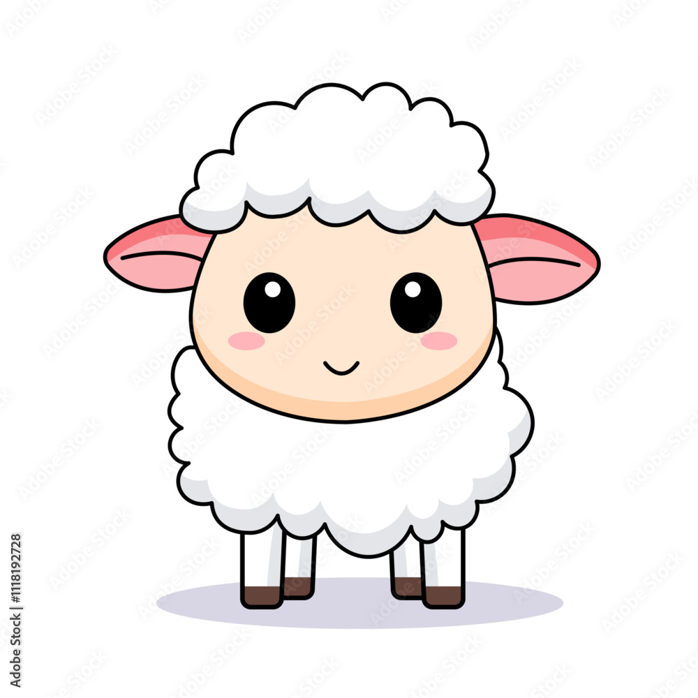 Cute Sheep Cartoon Kawaii Sticker. Character Vector Illustration Cute Sheep Cartoon Kawaii Sticker. Character Vector Illustration