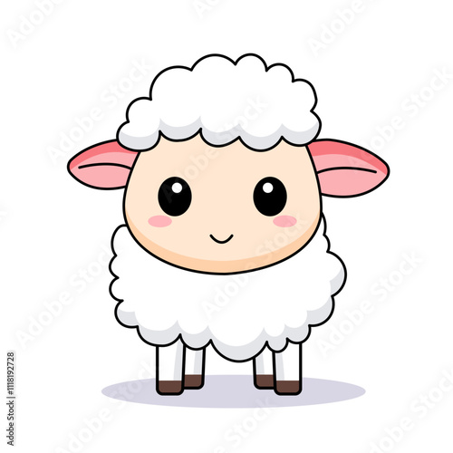 Cute Sheep Cartoon Kawaii Sticker. Character Vector Illustration