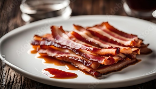 Crispy Bacon with Syrup on a Plate