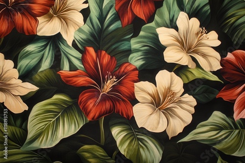 Wallpaper Mural Romantic Floral Clusters in Deep Red and Green Torontodigital.ca