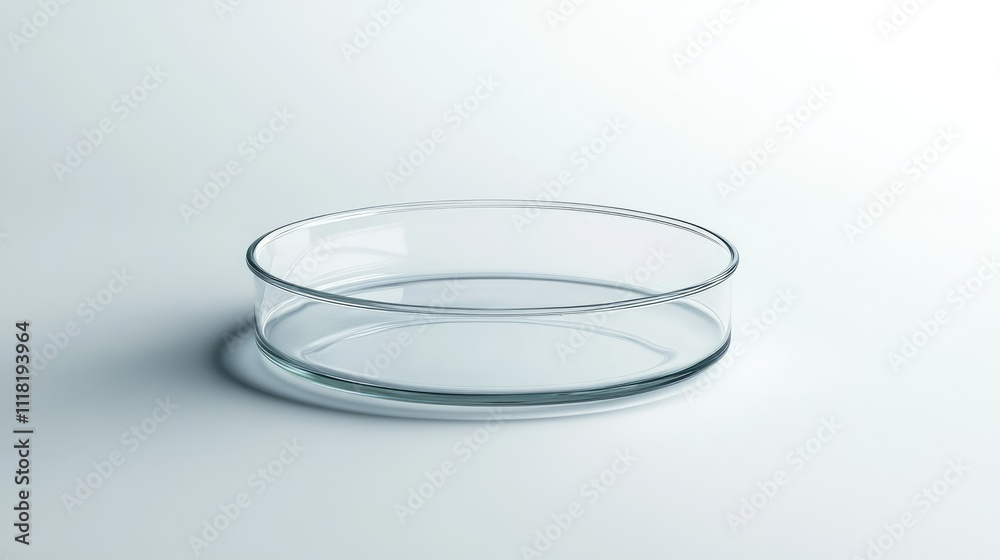 A detailed side view of an empty sterile petri dish, centered on a smooth white backdrop A detailed side view of an empty sterile petri dish, centered on a smooth white backdrop