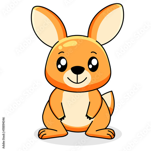 Cute Kangaroo Cartoon Kawaii Sticker. Character Vector Illustration
