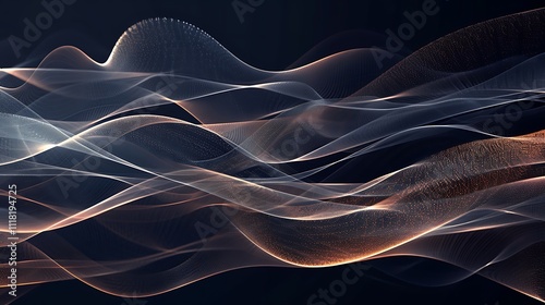An abstract design with overlapping waves of light and shadow, resembling a digital sound wave