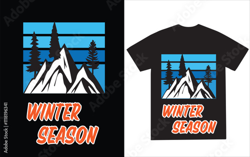 Winter season silhouette retro t shirt design vector
