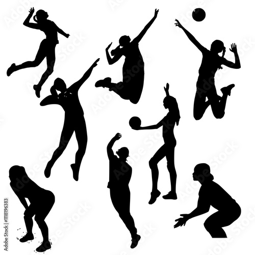 Set of silhouettes of volleyball sport vector design