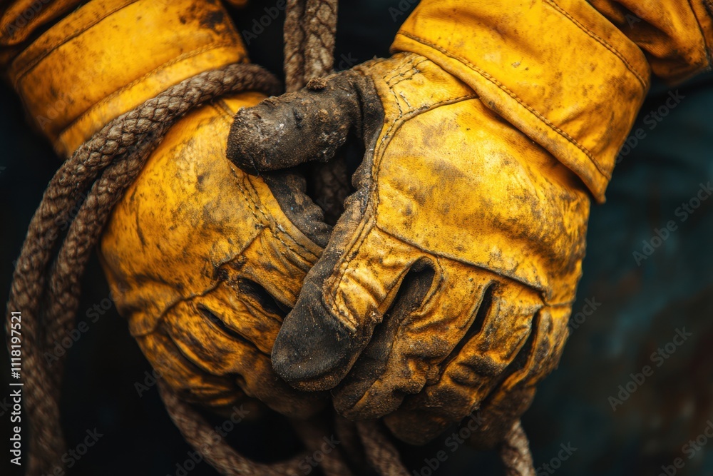 Bright Yellow Gloves in Industrial Setting Bright Yellow Gloves in Industrial Setting
