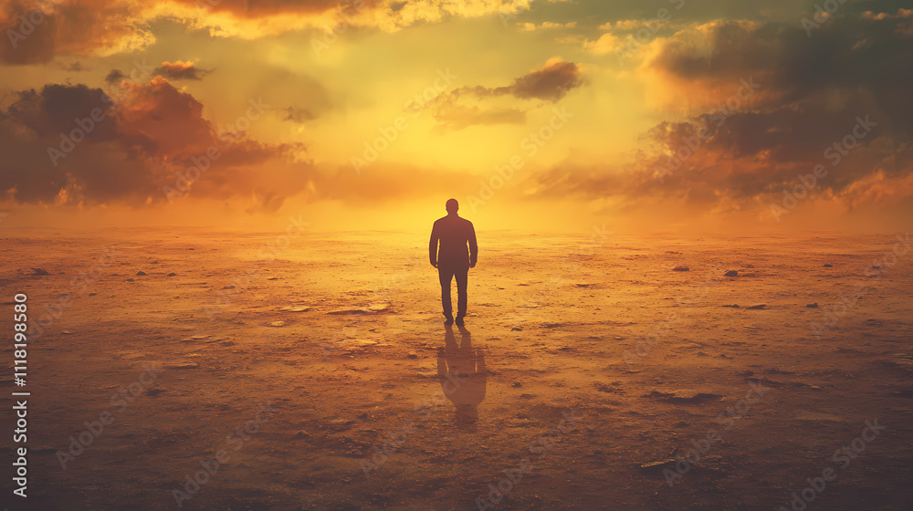 Man walking alone in vast empty void surreal loneliness concept illustration. Void. Illustration Man walking alone in vast empty void surreal loneliness concept illustration. Void. Illustration