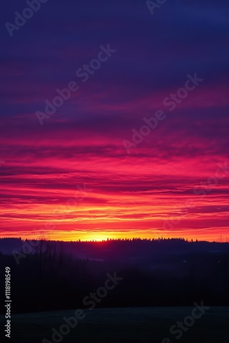 A vibrant sunset with colorful clouds over a distant horizon.