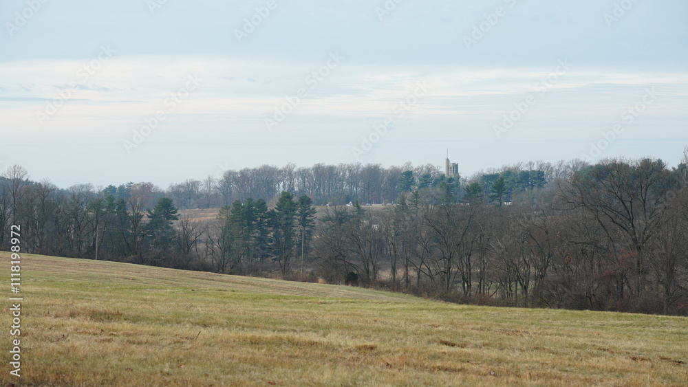 The valley Forge view with the meadows and woods in the USA
The valley Forge view with the meadows and woods in the USA