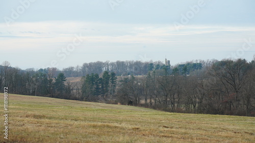 The valley Forge view with the meadows and woods in the USA
