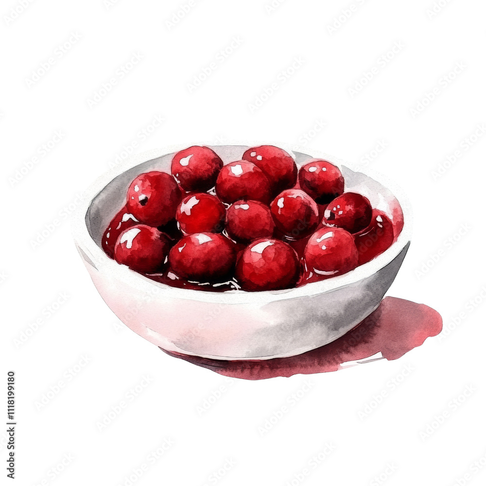 Cranberry sauce watercolor illustration isolated on transparent background Cranberry sauce watercolor illustration isolated on transparent background