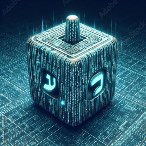 Dreidel Code A photograph of a dreidel with a matrix code creati photo