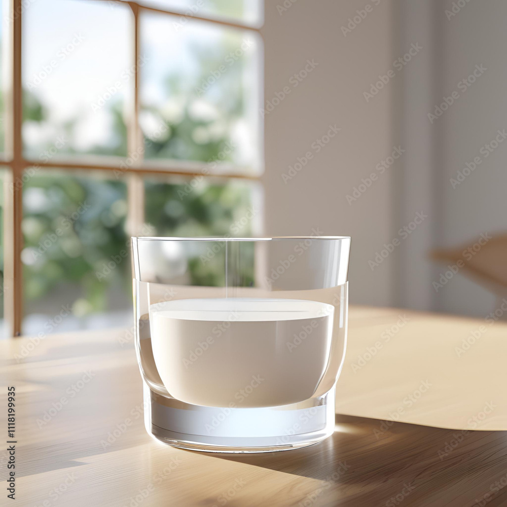 3D rendering of a glass cup with blank label 3D rendering of a glass cup with blank label