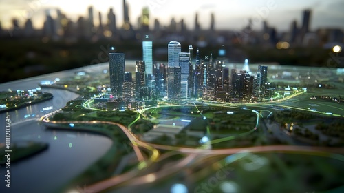 Wallpaper Mural Spatial Mapping: An AR interface displaying a 3D map of a city overlaid on the physical landscape, with digital annotations highlighting points of interest and user interactions Torontodigital.ca