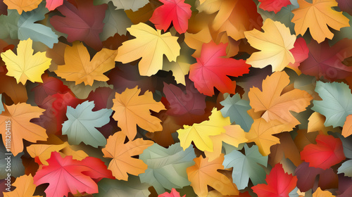 seamless repeat and fully tileable background of colourful autumn / fall leaves and foliage