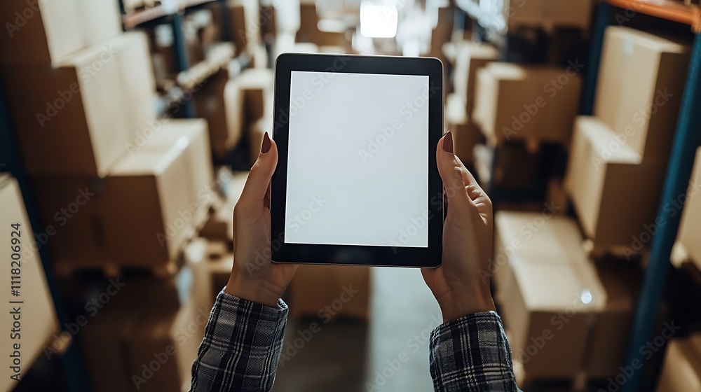 Warehouse inventory management with tablet technology indoor digital Warehouse inventory management with tablet technology indoor digital