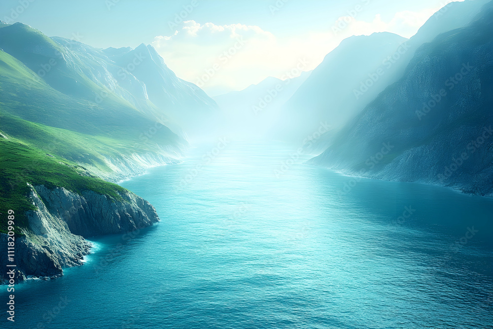 Serene fjord landscape with mountains and clear water. Serene fjord landscape with mountains and clear water.