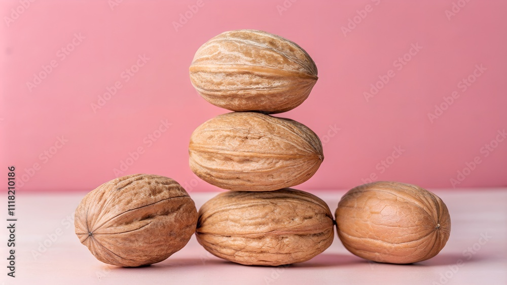 stacked nutmeg in the photo front view with studio background and high detail stacked nutmeg in the photo front view with studio background and high detail