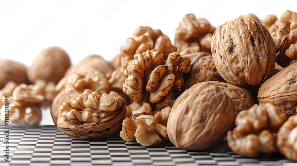 A collection of whole walnuts isolated on a transparent background, cutout in high detail, showcasing the textured shells and the natural, earthy tones of the nuts. This image highlights the rich, nut A collection of whole walnuts isolated on a transparent background, cutout in high detail, showcasing the textured shells and the natural, earthy tones of the nuts. This image highlights the rich, nut