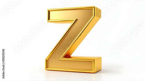 A 3D rendered image of a capital letter Z. The letter is gold, shiny, and has a bold, metallic appearance. Its isolated on a white background.