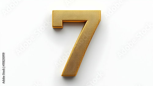 A 3D rendering of a textured gold number seven on a clean white background. The number is metallic, elegant, and symbolizes luxury. photo