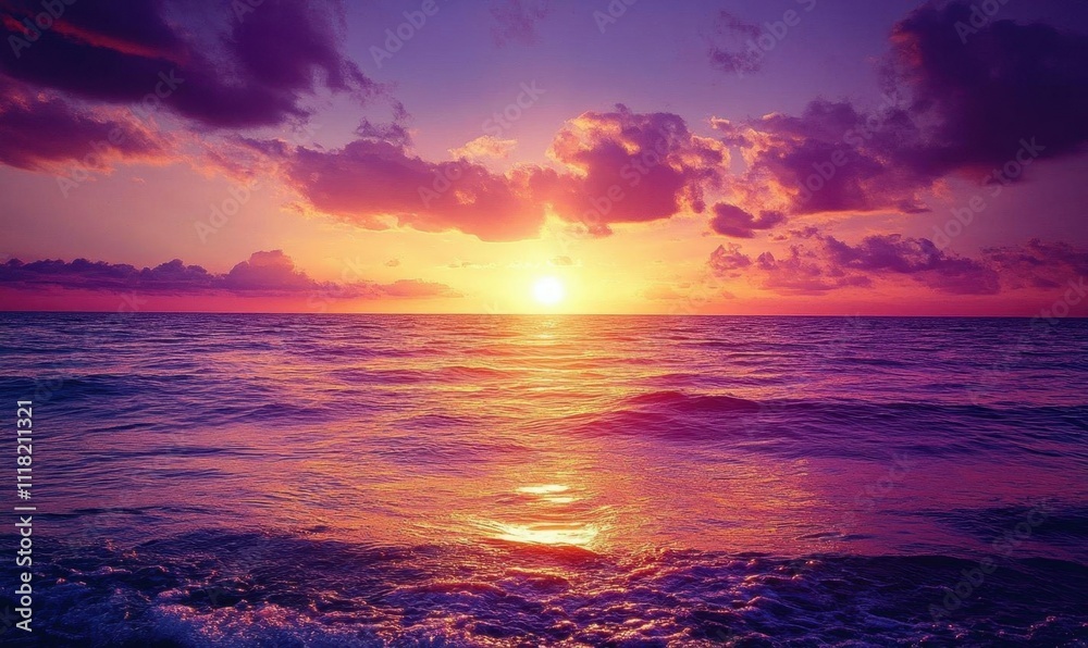 A serene sunset over the ocean, casting vibrant colors on the water. A serene sunset over the ocean, casting vibrant colors on the water.