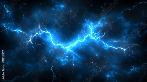 Abstract Blue Electric Lightning Storm Background