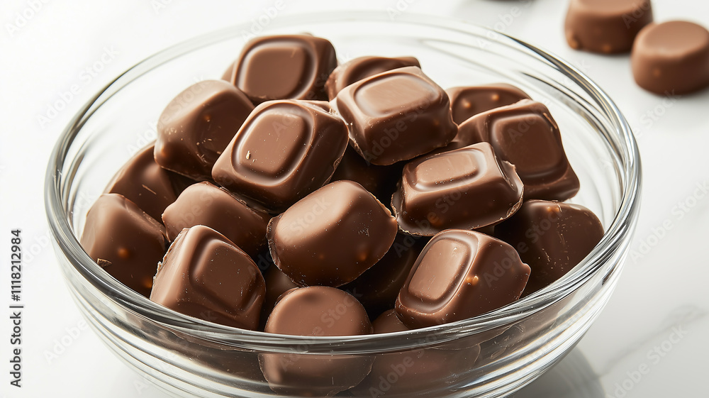 Fototapeta premium A tempting array of gourmet chocolates on a plate, beautifully presented against a white background 