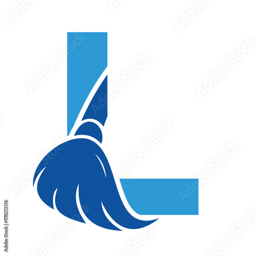 Initial Cleaning Logo On Letter L Combine With Cleaning Brush Symbol Concept For Cleaning Service, Repair and House Maintenance Sign