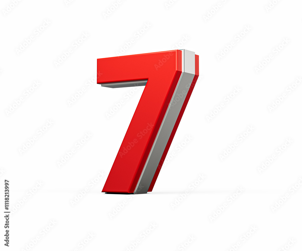 Bold Vibrant Red Number Seven Number 7 With Sleek Metallic Gleam On White Background 3D Illustration Bold Vibrant Red Number Seven Number 7 With Sleek Metallic Gleam On White Background 3D Illustration