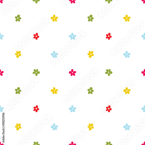 Colorful and cheerful seamless pattern with hand-drawn flowers in bright colors on a white background. Perfect for wallpaper, textiles, or any project needing a touch of spring.