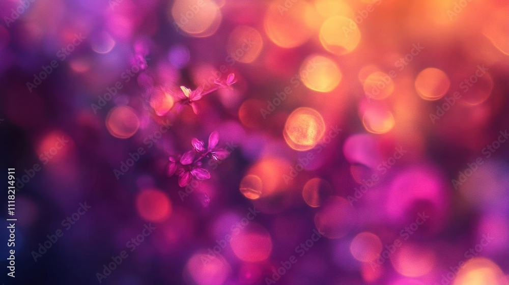 A vibrant, abstract background with colorful bokeh and floral elements.