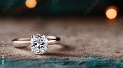 An exquisite oval diamond ring set in a sleek band, placed on a soft focus backdrop that enhances its brilliance, ideal for expressing eternal elegance and style. photo