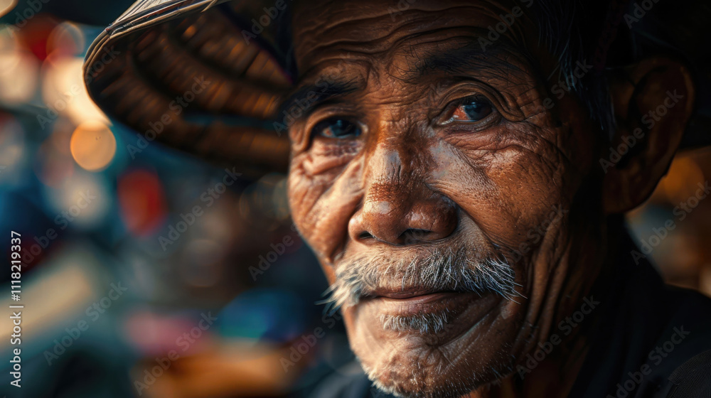 Portrait of an elderly man in a hat reflecting wisdom and experience in a vibrant setting Portrait of an elderly man in a hat reflecting wisdom and experience in a vibrant setting