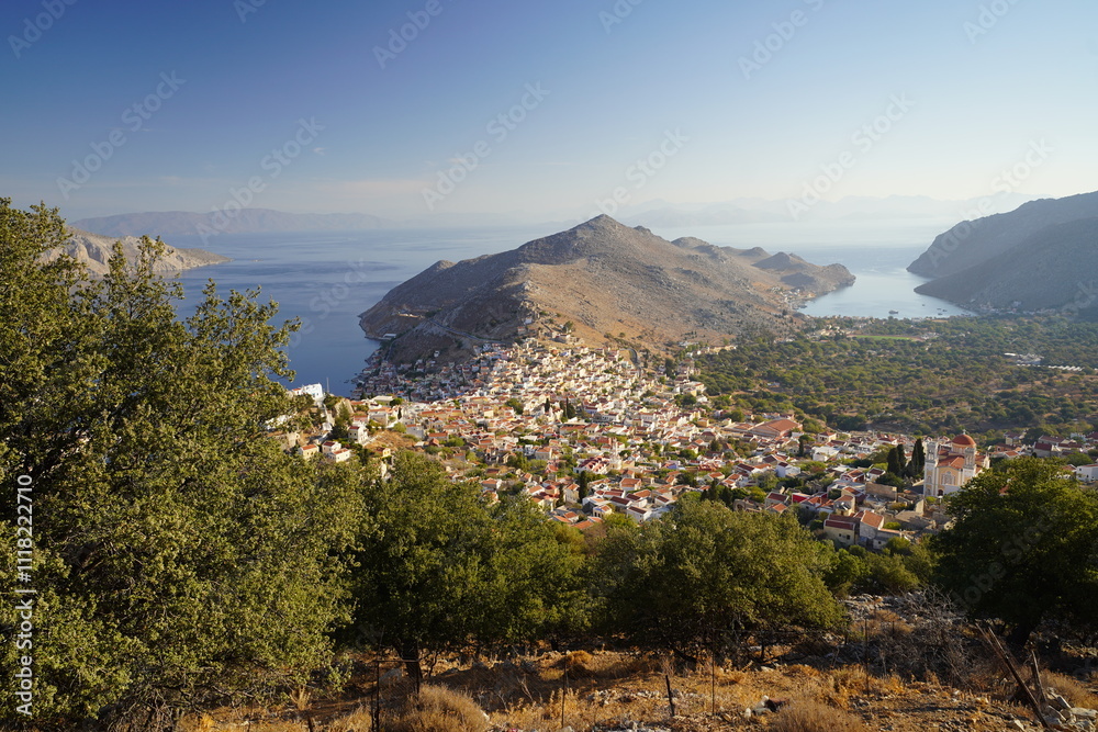 Obraz premium upper view from Symi bay and town