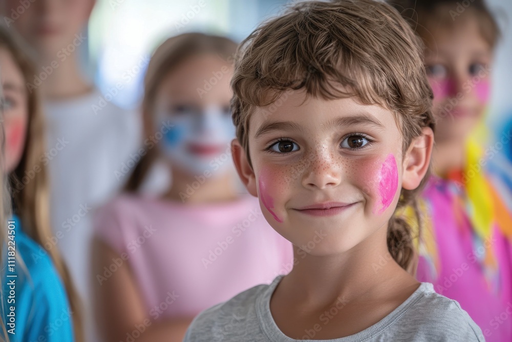 Joyful carnival party for kids closeup of happy faces fun atmosphere Joyful carnival party for kids closeup of happy faces fun atmosphere