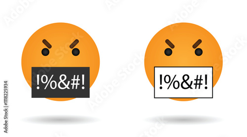 Angry Smiley Swearing Censored Language. Emoticons and emotional expressions concept vector art