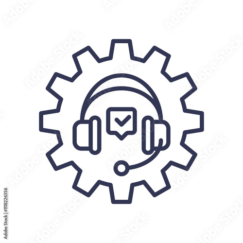 Headset and gear icon symbolize automated customer support solutions.
