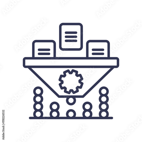 Illustration of data funneling into a single output, symbolizing consolidation.