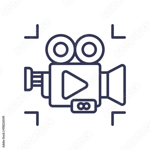 Outline of a vintage film camera symbolizing video production and media content.