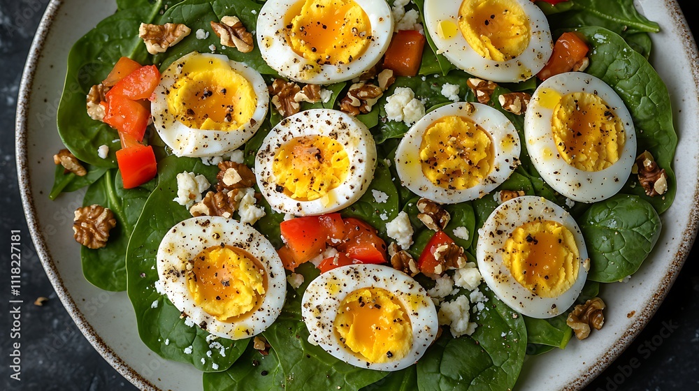 Delicious Spinach Salad with Hard Boiled Eggs Walnuts Feta Delicious Spinach Salad with Hard Boiled Eggs Walnuts Feta