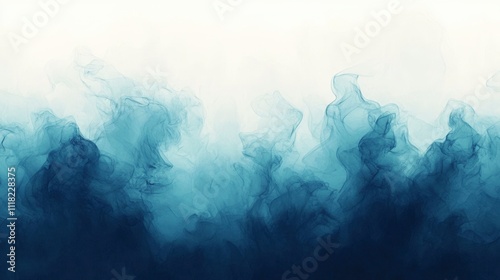 Abstract Blue Ink Swirls, Ethereal Fluid Art Background, Copy Space