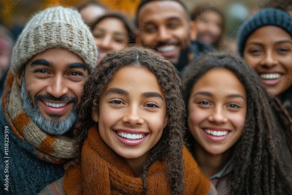 Diverse group of happy people smiling in a park. A family and friends gathered for a social event. Multiracial group shows joy and togetherness. A pro portrait in autumn park setting. Diverse group of happy people smiling in a park. A family and friends gathered for a social event. Multiracial group shows joy and togetherness. A pro portrait in autumn park setting.