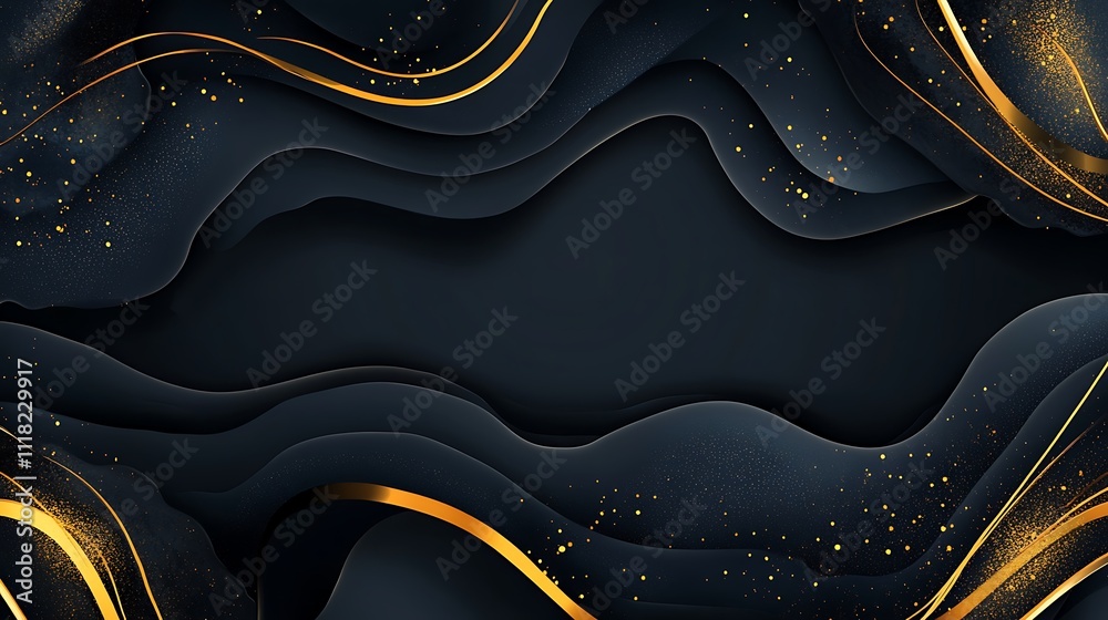 Abstract Dark Background with Elegant Golden Lines and Flowing Waves Abstract Dark Background with Elegant Golden Lines and Flowing Waves